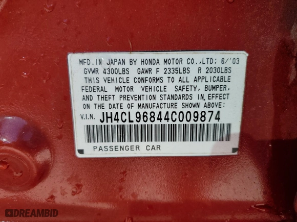 2004 Acura TSX with VIN JH4CL96844C009874, listed as a Copart auction lot 47949395 with 0 mi miles and Salvage Title. Bid and sale history available at carsss.com. Image 13.