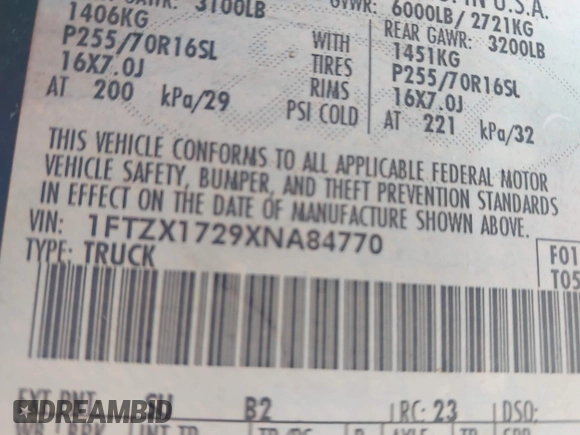 1999 Ford F-150 с VIN 1FTZX1729XNA84770, выставлен на аукционе IAAI как лот 42104198 с пробегом Не указан миль и . История ставок и продаж доступна на DreamBid. Изображение 9.