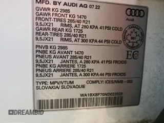 2022 Audi Q7 Komfort with VIN WA1BXBF70ND022028, listed as a Copart auction lot 63050304 with 16,357 mi miles and Salvage Title. Bid and sale history available at carsss.com. Image 14.