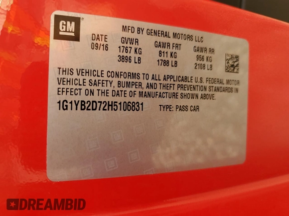 2017 Chevrolet Corvette 1LT with VIN 1G1YB2D72H5106831, listed as a Copart auction lot 78091074 with 40,254 mi miles and Clean Title. Bid and sale history available at carsss.com. Image 12.