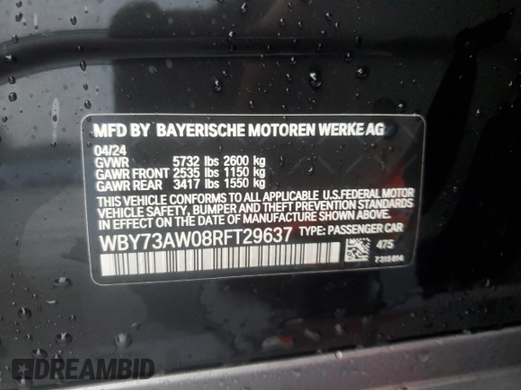 2024 BMW i4 eDrive40 with VIN WBY73AW08RFT29637, listed as a Copart auction lot 44433655 with 5,144 mi miles and Salvage Title. Bid and sale history available at carsss.com. Image 13.