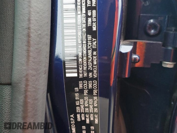2020 Alfa Romeo Stelvio Sport z VIN ZASPAJAN8L7C91197, wystawiony jako Copart lot #74494494 z przebiegiem Nie podano mil oraz Nie do naprawy • Non repairable. Historia ofert i sprzedaży dostępna na DreamBid. Obrazek 14.