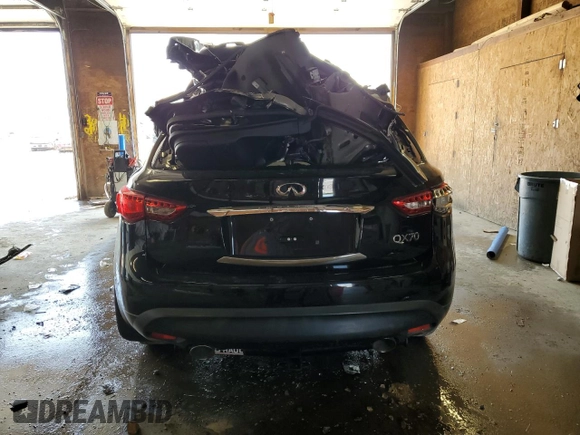 2014 Infiniti QX70 with VIN JN8CS1MW3EM413093, listed as a Copart auction lot 44106705 with 106,511 mi miles and Salvage title. Bid and sale history available at DreamBid. Image 6.