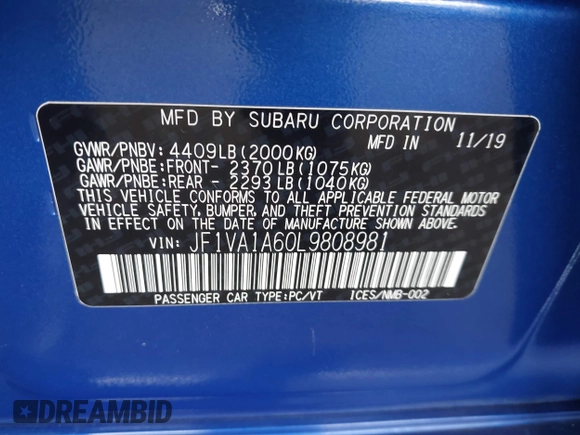 2020 Subaru WRX с VIN JF1VA1A60L9808981, выставлен на аукционе IAAI как лот 42128331 с пробегом 104 993 миль миль и . История ставок и продаж доступна на DreamBid. Изображение 9.