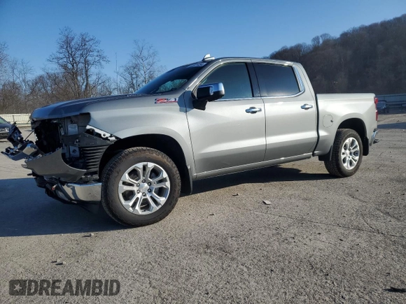 2023 Chevrolet Silverado 1500 LTZ with VIN 1GCUDGE81PZ167101, listed as a Copart auction lot 82321454 with 17,095 mi miles and Salvage Title. Bid and sale history available at carsss.com. Image 1.