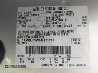 2004 Ford Expedition XLS with VIN 1FMRU13W64LB51765, listed as a IAAI auction lot 41760670 with 84,333 mi miles. Bid and sale history available at carsss.com. Image 9.
