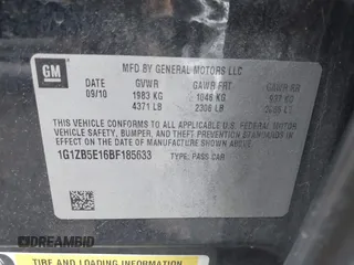 2011 Chevrolet Malibu 1LS with VIN 1G1ZB5E16BF185633, listed as a IAAI auction lot 42152734 with 110,311 mi miles and . Bid and sale history available at DreamBid. Image 9.