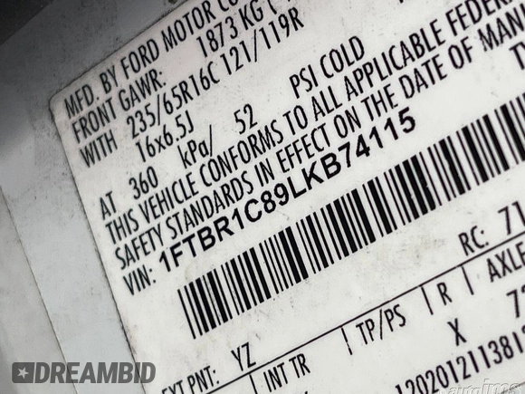 2020 Ford Transit Cargo with VIN 1FTBR1C89LKB74115, listed as a IAAI auction lot 42273395 with 105,768 mi miles and . Bid and sale history available at DreamBid. Image 13.