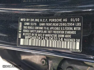 2010 Porsche Panamera S with VIN WP0AB2A71AL063114, listed as a IAAI auction lot 41169138 with 127,292 mi miles. Bid and sale history available at carsss.com. Image 9.