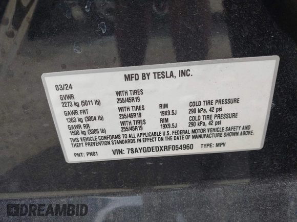2024 Tesla Model Y с VIN 7SAYGDEDXRF054960, выставлен на аукционе IAAI как лот 42585098 с пробегом 17 703 миль миль и . История ставок и продаж доступна на DreamBid. Изображение 9.