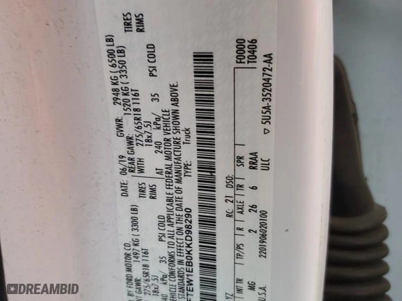 2019 Ford F-150 XL with VIN 1FTEW1EB0KKD98290, listed as a Copart auction lot 83638864 with 104,231 mi miles and Salvage Title. Bid and sale history available at carsss.com. Image 12.
