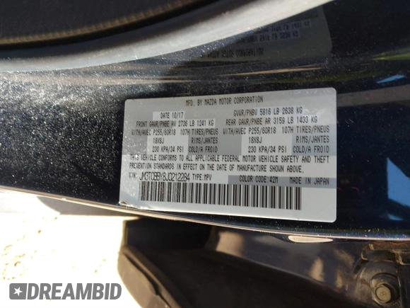 2018 Mazda CX-9 Sport with VIN JM3TCBBY8J0212284, listed as a IAAI auction lot 41798637 with 72,449 mi miles and . Bid and sale history available at carsss.com. Image 9.
