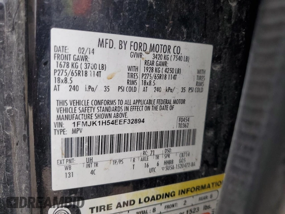 2014 Ford Expedition Max XLT z VIN 1FMJK1H54EEF32894, wystawiony jako Copart lot #45593895 z przebiegiem 223 464 mil mil oraz Szkoda całkowita • Salvage title. Historia ofert i sprzedaży dostępna na DreamBid. Obrazek 15.