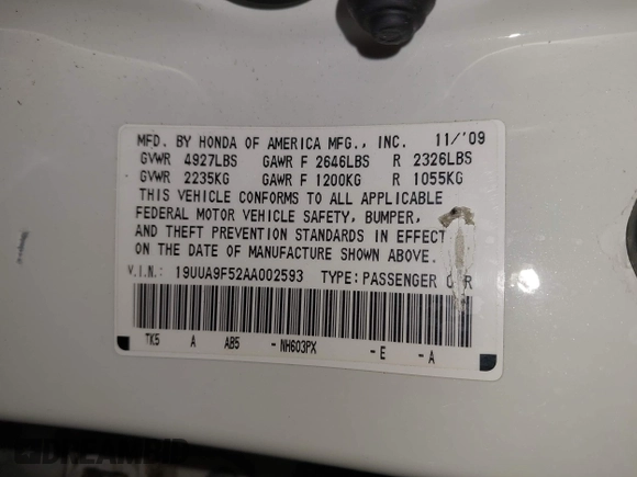 2010 Acura TL Technology z VIN 19UUA9F52AA002593, wystawiony jako IAAI lot #42033029 z przebiegiem 180 706 mil mil oraz . Historia ofert i sprzedaży dostępna na DreamBid. Obrazek 9.