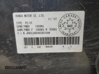 2008 Acura TSX with VIN JH4CL96848C801044, listed as a Copart auction lot 60516095 with 344,467 mi miles and Salvage title. Bid and sale history available at DreamBid. Image 12.