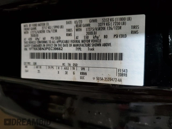 2023 Ford F-350 z VIN 1FT8X3BN3PEC39662, wystawiony jako Copart lot #48144565 z przebiegiem 18 118 mil mil oraz Szkoda całkowita • Salvage title. Historia ofert i sprzedaży dostępna na DreamBid. Obrazek 13.