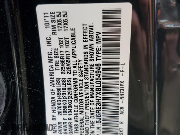 2011 Honda CR-V EX-L z VIN 5J6RE3H7XBL054946, wystawiony jako Copart lot #58640825 z przebiegiem 126 255 mil mil oraz Szkoda całkowita • Salvage title. Historia ofert i sprzedaży dostępna na DreamBid. Obrazek 13.