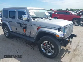 2018 Jeep Wrangler Unlimited Sahara with VIN 1C4HJXEG4JW115522, listed as a IAAI auction lot 42322791 with 68,409 mi miles and . Bid and sale history available at DreamBid. Image 1.