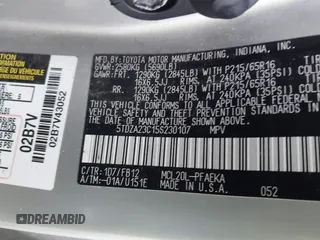 2005 Toyota Sienna CE with VIN 5TDZA23C15S230107, listed as a IAAI auction lot 41924994 with Not Provided miles and . Bid and sale history available at DreamBid. Image 9.