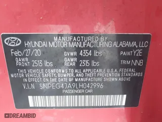 2020 Hyundai Sonata SE with VIN 5NPEG4JA9LH042996, listed as a IAAI auction lot 41013979 with 72,058 mi miles. Bid and sale history available at carsss.com. Image 9.