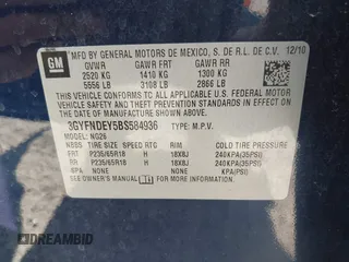 2011 Cadillac SRX Luxury Collection z VIN 3GYFNDEY5BS584936, wystawiony jako IAAI lot #42103176 z przebiegiem 141 647 mil mil oraz . Historia ofert i sprzedaży dostępna na DreamBid. Obrazek 9.