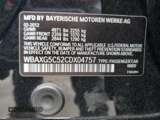 2012 BMW 5 Series 528i with VIN WBAXG5C52CDX04757, listed as a Copart auction lot 55451685 with 118,337 mi miles and Clean Title. Bid and sale history available at carsss.com. Image 12.