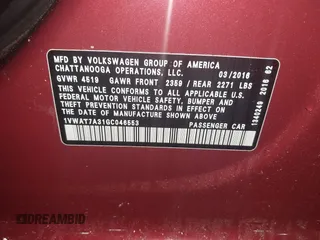 2016 Volkswagen Passat S with VIN 1VWAT7A31GC046553, listed as a IAAI auction lot 41969421 with 106,821 mi miles and . Bid and sale history available at DreamBid. Image 9.