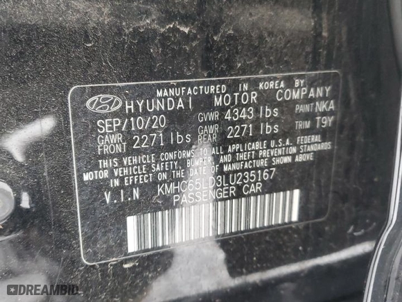 2020 Hyundai Ioniq Plug-In Hybrid SE with VIN KMHC65LD3LU235167, listed as a Copart auction lot 87891755 with NaN miles and Salvage Title. Bid and sale history available at carsss.com. Image 12.