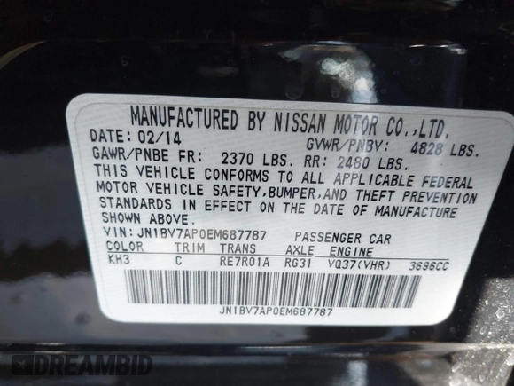 2014 Infiniti Q50 Premium with VIN JN1BV7AP0EM687787, listed as a IAAI auction lot 42084288 with 109,499 mi miles and . Bid and sale history available at carsss.com. Image 9.
