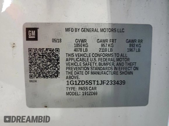2018 Chevrolet Malibu LT z VIN 1G1ZD5ST1JF233439, wystawiony jako Copart lot #53371825 z przebiegiem 143 072 mil mil oraz Szkody całkowita. Historia ofert i sprzedaży dostępna na DreamBid. Obrazek 13.