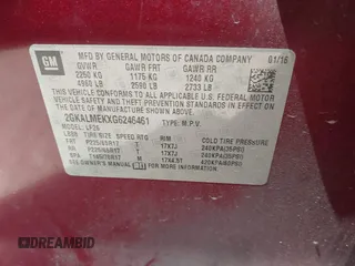 2016 GMC Terrain SLE with VIN 2GKALMEKXG6246461, listed as a IAAI auction lot 42003819 with 107,582 mi miles. Bid and sale history available at carsss.com. Image 9.