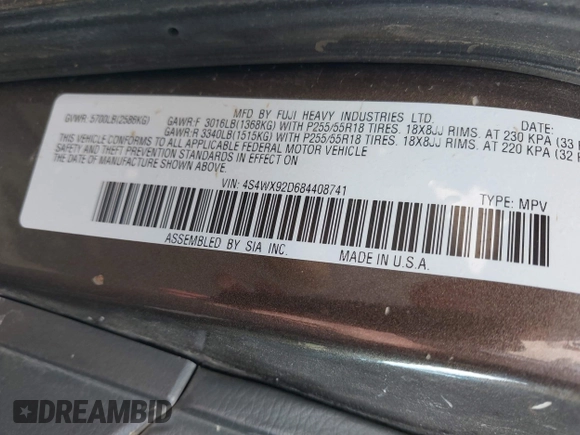 2008 Subaru Tribeca Limited z VIN 4S4WX92D684408741, wystawiony jako IAAI lot #42167254 z przebiegiem 133 061 mil mil oraz . Historia ofert i sprzedaży dostępna na DreamBid. Obrazek 9.