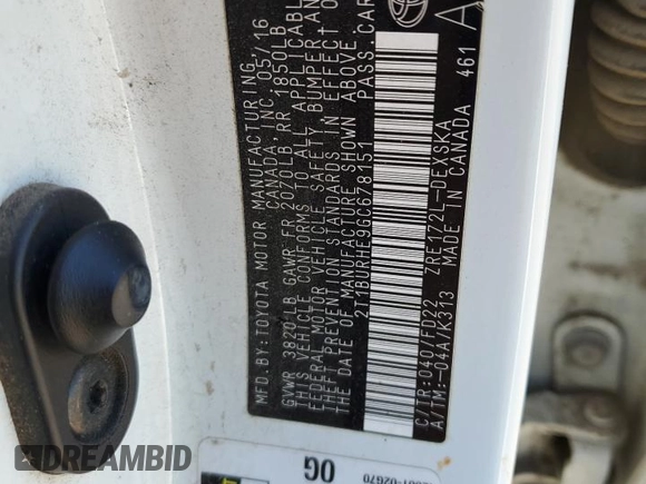 2016 Toyota Corolla L with VIN 2T1BURHE9GC678151, listed as a Copart auction lot 46713925 with 207,754 mi miles and Salvage Title. Bid and sale history available at DreamBid. Image 14.