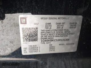 2018 Chevrolet Tahoe LT with VIN 1GNSKBKC3JR131305, listed as a IAAI auction lot 41442970 with 1 mi miles. Bid and sale history available at carsss.com. Image 9.