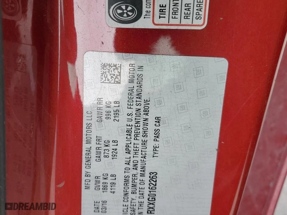 2016 Chevrolet Camaro 1LT with VIN 1G1FB1RXXG0162263, listed as a Copart auction lot 44989925 with 80,970 mi miles and Salvage Title. Bid and sale history available at carsss.com. Image 13.