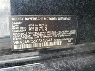 2012 BMW 3 Series 328i with VIN WBA3A5C55CF345943, listed as a Copart auction lot 55665205 with 124,994 mi miles and Clean Title. Bid and sale history available at carsss.com. Image 12.