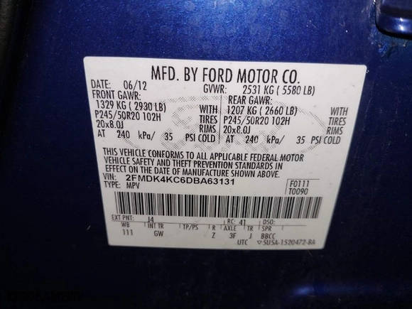 2013 Ford Edge Limited with VIN 2FMDK4KC6DBA63131, listed as a IAAI auction lot 41679457 with 115,400 mi miles. Bid and sale history available at carsss.com. Image 9.