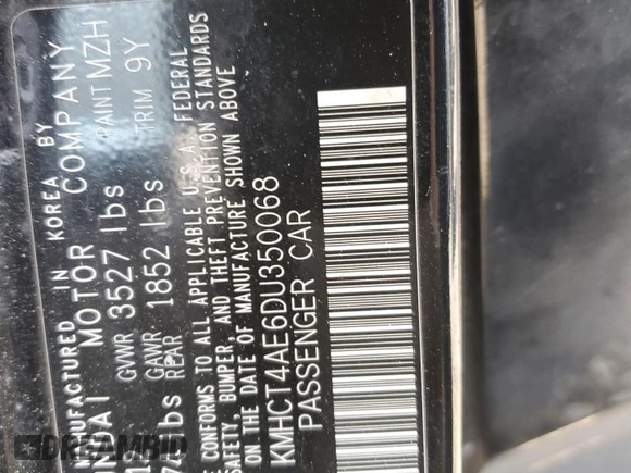 2013 Hyundai Accent GLS with VIN KMHCT4AE6DU350068, listed as a Copart auction lot 53785585 with Not Provided miles and Salvage Title. Bid and sale history available at carsss.com. Image 12.