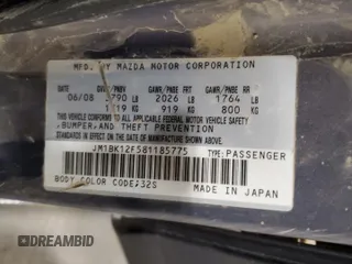 2008 Mazda 3 Sport with VIN JM1BK12F581185775, listed as a Copart auction lot 52969805 with 139,833 mi miles and Salvage Title. Bid and sale history available at DreamBid. Image 12.