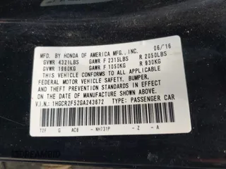 2016 Honda Accord Sport with VIN 1HGCR2F52GA243672, listed as a IAAI auction lot 42525224 with 240,818 mi miles and . Bid and sale history available at DreamBid. Image 9.