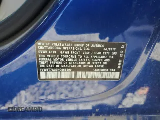 2017 Volkswagen Passat SE with VIN 1VWBT7A39HC068399, listed as a Copart auction lot 57968925 with 93,154 mi miles and Salvage title. Bid and sale history available at DreamBid. Image 13.