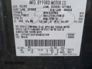 2005 Ford F-150 XL z VIN 1FTVF12575NB23159, wystawiony jako Copart lot #84847554 z przebiegiem Nie podano mil oraz Szkoda całkowita • Salvage title. Historia ofert i sprzedaży dostępna na DreamBid. Obrazek 12.