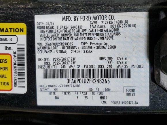 2015 Ford Fusion SE Hybrid with VIN 3FA6P0LU2FR248365, listed as a Copart auction lot 48020625 with 187,794 mi miles and Clean Title. Bid and sale history available at carsss.com. Image 12.
