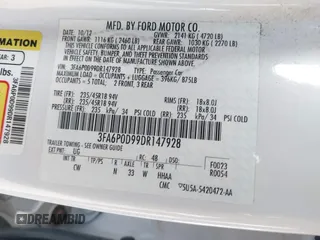 2013 Ford Fusion Titanium with VIN 3FA6P0D99DR147928, listed as a IAAI auction lot 41898122 with 135,693 mi miles. Bid and sale history available at carsss.com. Image 9.