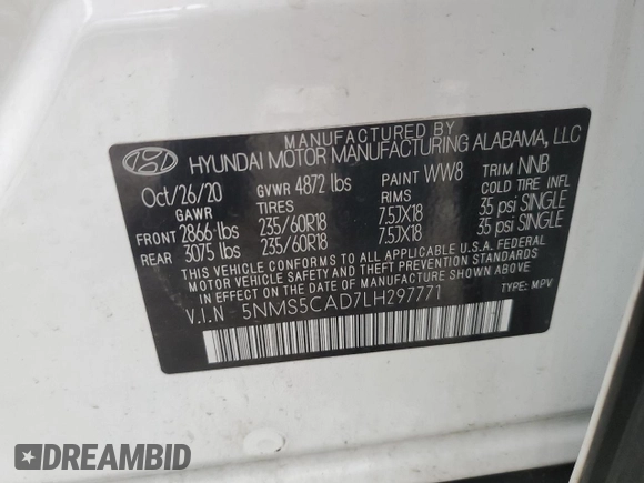 2020 Hyundai Santa Fe Limited with VIN 5NMS5CAD7LH297771, listed as a Copart auction lot 49470915 with 87,407 mi miles and Non Repairable. Bid and sale history available at carsss.com. Image 14.