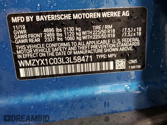 2020 MINI Countryman Cooper S with VIN WMZYX1C03L3L58471, listed as a Copart auction lot 47580035 with 64,685 mi miles and Salvage title. Bid and sale history available at DreamBid. Image 14.