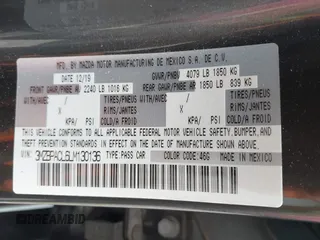 2020 Mazda 3 Select with VIN 3MZBPACL6LM130136, listed as a IAAI auction lot 42279576 with 46,027 mi miles and . Bid and sale history available at DreamBid. Image 9.