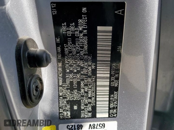 2013 Toyota Sienna XLE AAS с VIN 5TDYK3DC2DS327442, выставлен на аукционе Copart как лот 56754465 с пробегом 203 691 миль миль и Чистый • Clean title. История ставок и продаж доступна на DreamBid. Изображение 12.