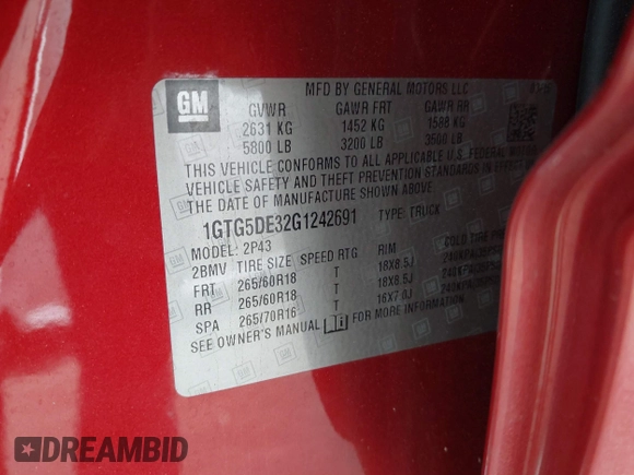 2016 GMC Canyon 2WD SLT with VIN 1GTG5DE32G1242691, listed as a IAAI auction lot 41548996 with 52,422 mi miles. Bid and sale history available at carsss.com. Image 9.