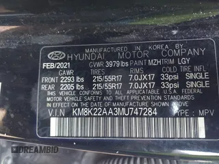 2021 Hyundai Kona SEL with VIN KM8K22AA3MU747284, listed as a IAAI auction lot 41609261 with 82,778 mi miles. Bid and sale history available at carsss.com. Image 9.